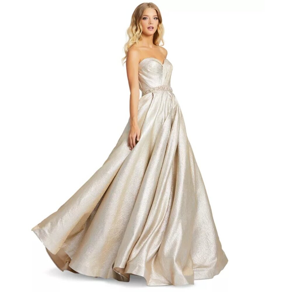 Mac Duggal 66978 Size 2 Oyster Gold Silver Metallic Ballgown Maxi Gown‎ Dress